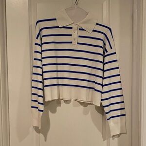 Mango Blue and White Striped Knit Top